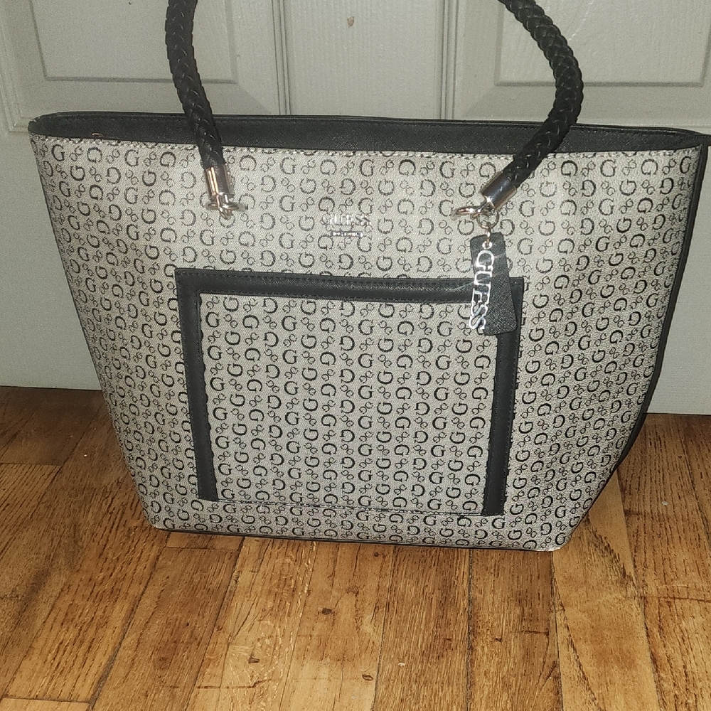 Guess Grey and Black Monogram Tote Bag